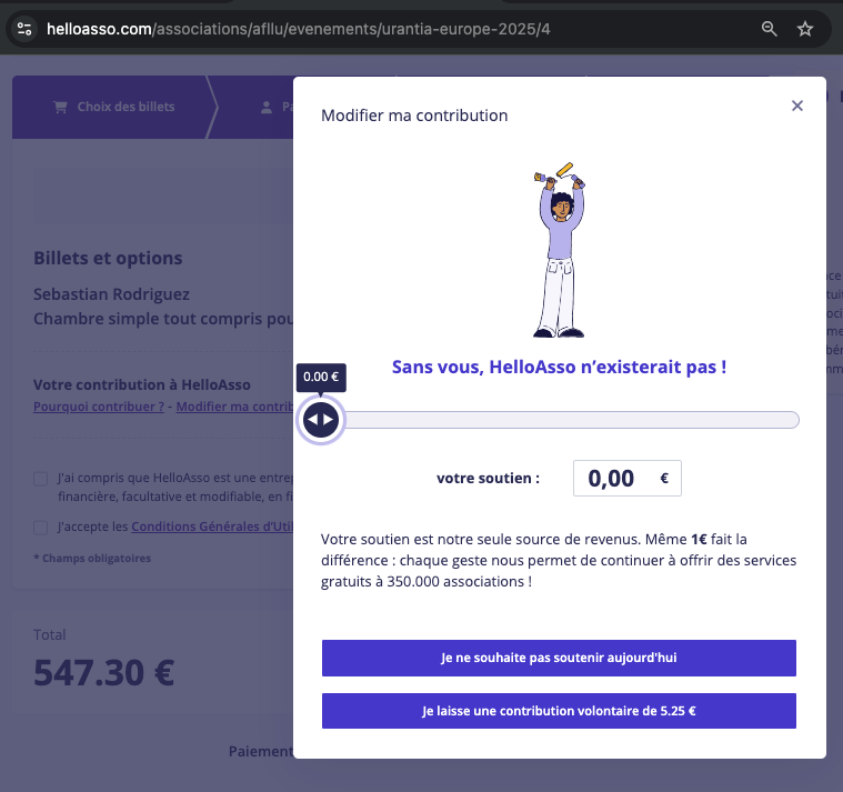 Fourth step: picking Hello Asso support