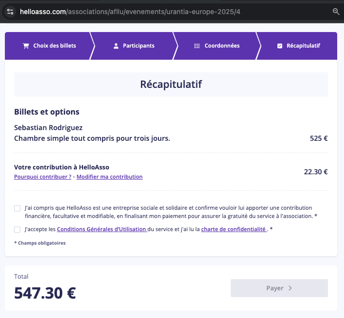 Fourth step: before picking Hello Asso support